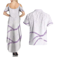 Aloha Lei Mikioi Couples Matching Summer Maxi Dress and Hawaiian Shirt Purple Polynesian Tribal Tatau Pattern