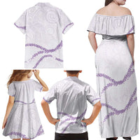 Aloha Lei Mikioi Family Matching Off Shoulder Maxi Dress and Hawaiian Shirt Purple Polynesian Tribal Tatau Pattern