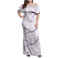 Aloha Lei Mikioi Family Matching Off Shoulder Maxi Dress and Hawaiian Shirt Purple Polynesian Tribal Tatau Pattern