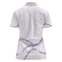 Aloha Lei Mikioi Women Polo Shirt Purple Polynesian Tribal Tatau Pattern