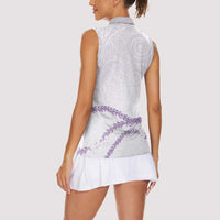 Aloha Lei Mikioi Women Sleeveless Polo Shirt Purple Polynesian Tribal Tatau Pattern