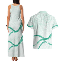 Aloha Lei Mikioi Couples Matching Tank Maxi Dress and Hawaiian Shirt Sage Green Polynesian Tribal Tatau Pattern