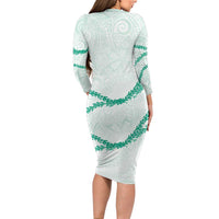 Aloha Lei Mikioi Family Matching Long Sleeve Bodycon Dress and Hawaiian Shirt Sage Green Polynesian Tribal Tatau Pattern