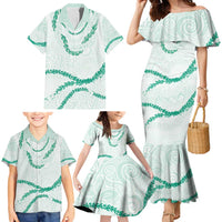 Aloha Lei Mikioi Family Matching Mermaid Dress and Hawaiian Shirt Sage Green Polynesian Tribal Tatau Pattern