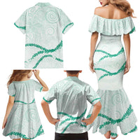 Aloha Lei Mikioi Family Matching Mermaid Dress and Hawaiian Shirt Sage Green Polynesian Tribal Tatau Pattern