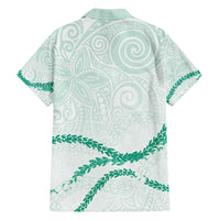 Aloha Lei Mikioi Family Matching Off The Shoulder Long Sleeve Dress and Hawaiian Shirt Sage Green Polynesian Tribal Tatau Pattern