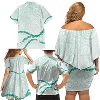 Aloha Lei Mikioi Family Matching Off Shoulder Short Dress and Hawaiian Shirt Sage Green Polynesian Tribal Tatau Pattern
