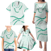 Aloha Lei Mikioi Family Matching Puletasi and Hawaiian Shirt Sage Green Polynesian Tribal Tatau Pattern