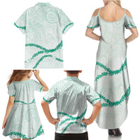 Aloha Lei Mikioi Family Matching Summer Maxi Dress and Hawaiian Shirt Sage Green Polynesian Tribal Tatau Pattern