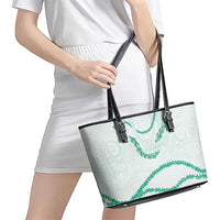 Aloha Lei Mikioi Leather Tote Bag Sage Green Polynesian Tribal Tatau Pattern
