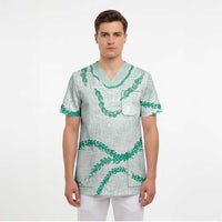 Aloha Lei Mikioi Scrub Top Sage Green Polynesian Tribal Tatau Pattern - Polynesian Pride