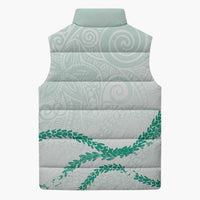 Aloha Lei Mikioi Sleeveless Puffer Jacket Sage Green Polynesian Tribal Tatau Pattern - Polynesian Pride