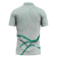Aloha Lei Mikioi Zipper Polo Shirt Sage Green Polynesian Tribal Tatau Pattern - Polynesian Pride