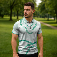 Aloha Lei Mikioi Zipper Polo Shirt Sage Green Polynesian Tribal Tatau Pattern - Polynesian Pride