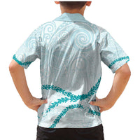 Aloha Lei Mikioi Family Matching Mermaid Dress and Hawaiian Shirt Teal Polynesian Tribal Tatau Pattern
