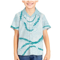 Aloha Lei Mikioi Family Matching Mermaid Dress and Hawaiian Shirt Teal Polynesian Tribal Tatau Pattern