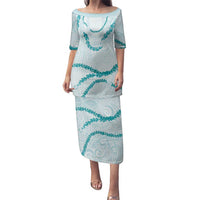 Aloha Lei Mikioi Family Matching Puletasi and Hawaiian Shirt Teal Polynesian Tribal Tatau Pattern