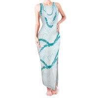 Aloha Lei Mikioi Tank Maxi Dress Teal Polynesian Tribal Tatau Pattern
