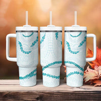 Aloha Lei Mikioi Tumbler With Handle Teal Polynesian Tribal Tatau Pattern
