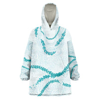 Aloha Lei Mikioi Wearable Blanket Hoodie Teal Polynesian Tribal Tatau Pattern