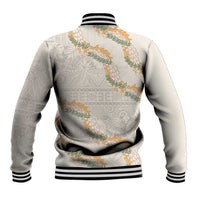 Aloha Pakalana and Puakenikeni Lei Baseball Jacket Beige Hawaiian Pattern