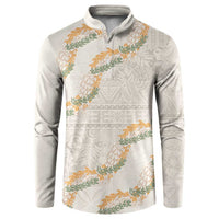 Aloha Pakalana and Puakenikeni Lei Button Sweatshirt Beige Hawaiian Pattern