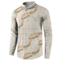 Aloha Pakalana and Puakenikeni Lei Button Sweatshirt Beige Hawaiian Pattern