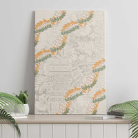 Aloha Pakalana and Puakenikeni Lei Canvas Wall Art Beige Hawaiian Pattern