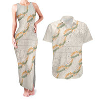 Aloha Pakalana and Puakenikeni Lei Couples Matching Tank Maxi Dress and Hawaiian Shirt Beige Hawaiian Pattern