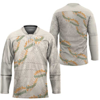 Aloha Pakalana and Puakenikeni Lei Hockey Jersey Beige Hawaiian Pattern - Polynesian Pride