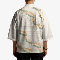 Aloha Pakalana and Puakenikeni Lei Kimono Beige Hawaiian Pattern - Polynesian Pride