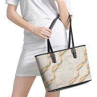 Aloha Pakalana and Puakenikeni Lei Leather Tote Bag Beige Hawaiian Pattern