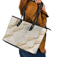 Aloha Pakalana and Puakenikeni Lei Leather Tote Bag Beige Hawaiian Pattern