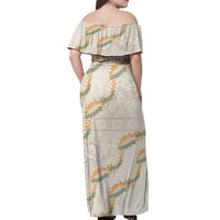 Aloha Pakalana and Puakenikeni Lei Off Shoulder Maxi Dress Beige Hawaiian Pattern