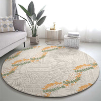 Aloha Pakalana and Puakenikeni Lei Round Carpet Beige Hawaiian Pattern
