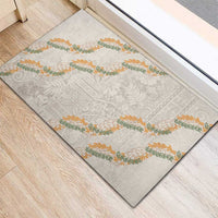 Aloha Pakalana and Puakenikeni Lei Rubber Doormat Beige Hawaiian Pattern