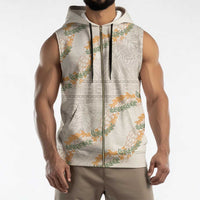 Aloha Pakalana and Puakenikeni Lei Sleeveless Zip Hoodie Beige Hawaiian Pattern - Polynesian Pride