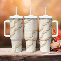 Aloha Pakalana and Puakenikeni Lei Tumbler With Handle Beige Hawaiian Pattern