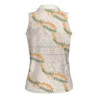 Aloha Pakalana and Puakenikeni Lei Women Sleeveless Polo Shirt Beige Hawaiian Pattern