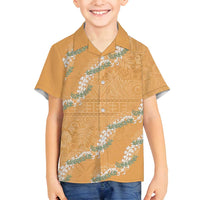 Aloha Pakalana and Puakenikeni Lei Family Matching Long Sleeve Bodycon Dress and Hawaiian Shirt Gold Hawaiian Pattern LT9 Son's Shirt Gold - Polynesian Pride