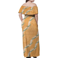 Aloha Pakalana and Puakenikeni Lei Family Matching Off Shoulder Maxi Dress and Hawaiian Shirt Gold Hawaiian Pattern