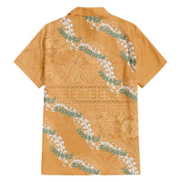 Aloha Pakalana and Puakenikeni Lei Family Matching Off Shoulder Short Dress and Hawaiian Shirt Gold Hawaiian Pattern