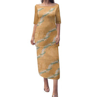 Aloha Pakalana and Puakenikeni Lei Family Matching Puletasi and Hawaiian Shirt Gold Hawaiian Pattern LT9 Mom's Dress Gold - Polynesian Pride