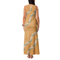 Aloha Pakalana and Puakenikeni Lei Family Matching Tank Maxi Dress and Hawaiian Shirt Gold Hawaiian Pattern