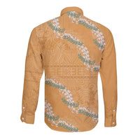 Aloha Pakalana and Puakenikeni Lei Long Sleeve Button Shirt Gold Hawaiian Pattern