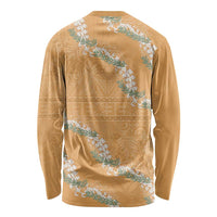 Aloha Pakalana and Puakenikeni Lei Long Sleeve Shirt Gold Hawaiian Pattern