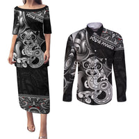 Personalised New Zealand Potae Pango Cricket Couples Matching Puletasi and Long Sleeve Button Shirt Special Maori Hei Tiki Tribal Tattoo