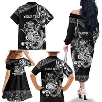 Personalised New Zealand Potae Pango Cricket Family Matching Off The Shoulder Long Sleeve Dress and Hawaiian Shirt Special Maori Hei Tiki Tribal Tattoo