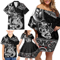 Personalised New Zealand Potae Pango Cricket Family Matching Off Shoulder Short Dress and Hawaiian Shirt Special Maori Hei Tiki Tribal Tattoo