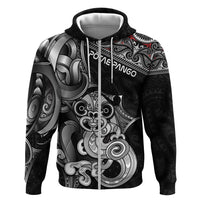 Personalised New Zealand Potae Pango Cricket Zip Hoodie Special Maori Hei Tiki Tribal Tattoo LT9 Zip Hoodie Black - Polynesian Pride